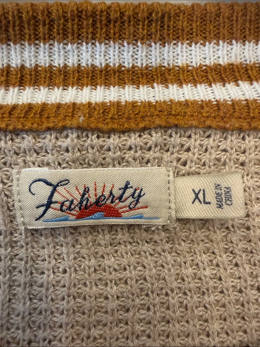 Faherty Organic Cotton and Cashmere Women's Throwback Waffle Sweater Size XL